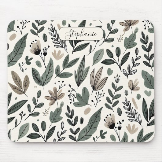 Custom Modern Botanical Office Pattern Muismat (Voorkant)