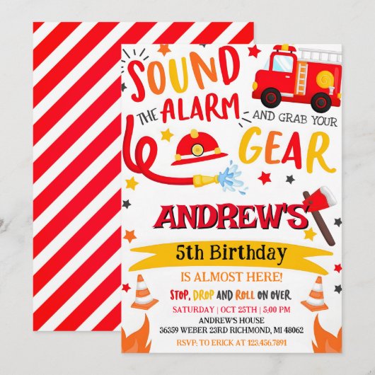 Custom Modern Brandweerman Verjaardagsfeest Kaart (Voorkant / Achterkant)