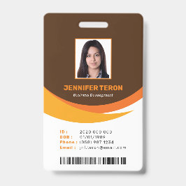 Custom Modern Brown Employee ID Kaart met streepje Badge