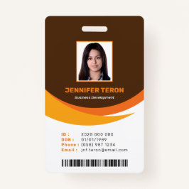 Custom Modern Brown Employee ID Kaart met streepje Badge