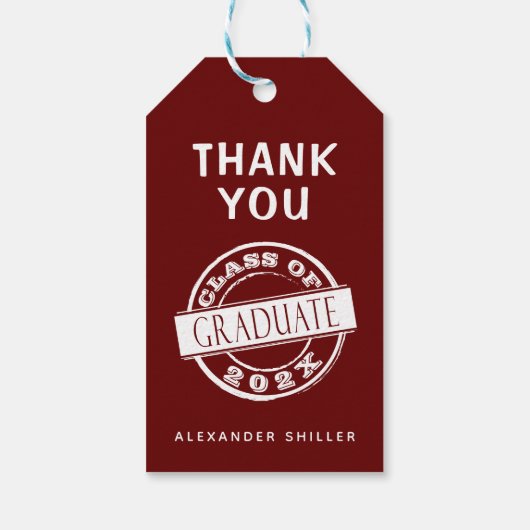 Custom Modern Burgundy Afstuderen Bedankt Cadeaulabel (Achterkant)