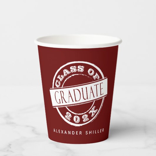Custom Modern Burgundy Afstuderen Papieren Bekers (Achterkant)