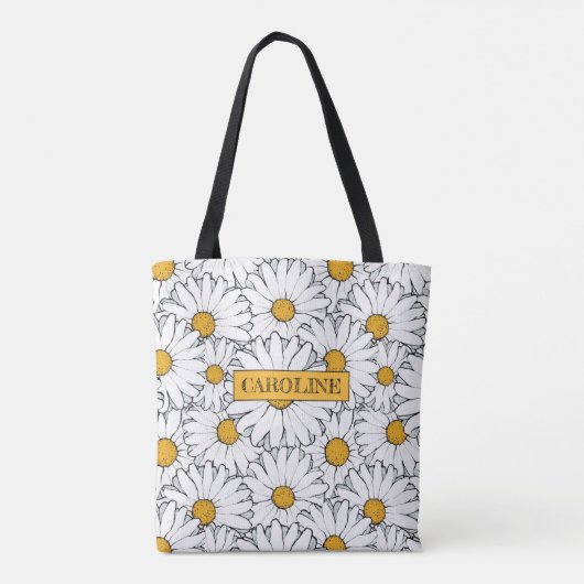 Custom Modern Chic  Daisy Floral Patroon Tote Bag (Achterkant)