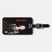 Custom Modern City Girl Zwart Rood Graphic Bagagelabel (Voorkant horizontaal)