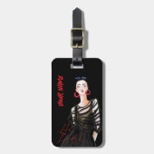 Custom Modern City Girl Zwart Rood Graphic Bagagelabel (Voorkant verticaal)