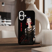 Custom Modern City Girl Zwart Rood Graphic iPhone 16 Hoesje