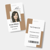 Custom Modern Corporate Employee ID Badge Brown (Front & Back)