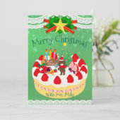  Custom Modern Cute Christmas Cake Bear Green Feestdagenkaart (Staand voorkant)