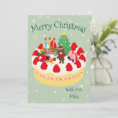  Custom Modern Cute Christmas Cake Bear Moss Green Feestdagenkaart (Staand voorkant)