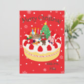  Custom Modern Cute Christmas Cake Bear Red Feestdagenkaart (Staand voorkant)