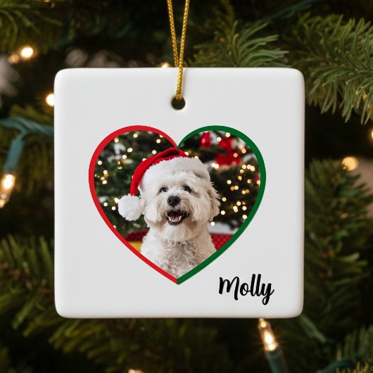 Custom Modern Dog Photo Christmas Keramisch Ornament