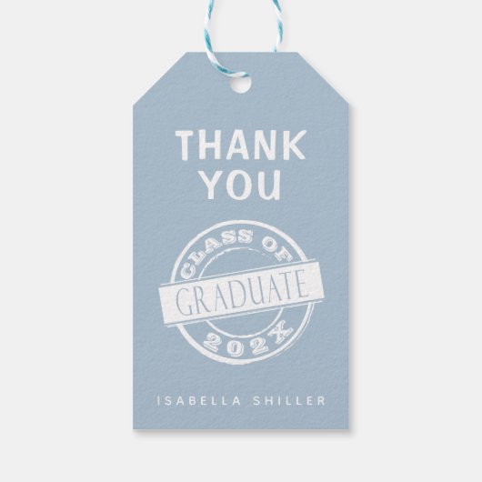 Custom Modern Dusty Blue Afstuderen Bedankt Cadeaulabel (Achterkant)