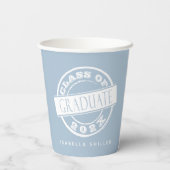 Custom Modern Dusty Blue Afstuderen Papieren Bekers (Achterkant)