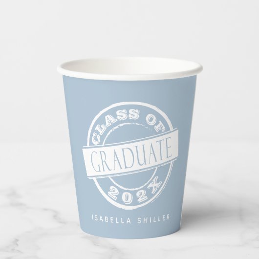Custom Modern Dusty Blue Afstuderen Papieren Bekers (Achterkant)