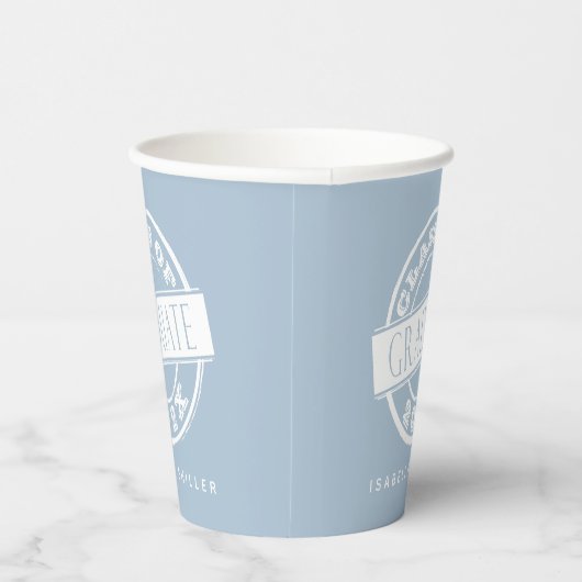 Custom Modern Dusty Blue Afstuderen Papieren Bekers (Rechts)