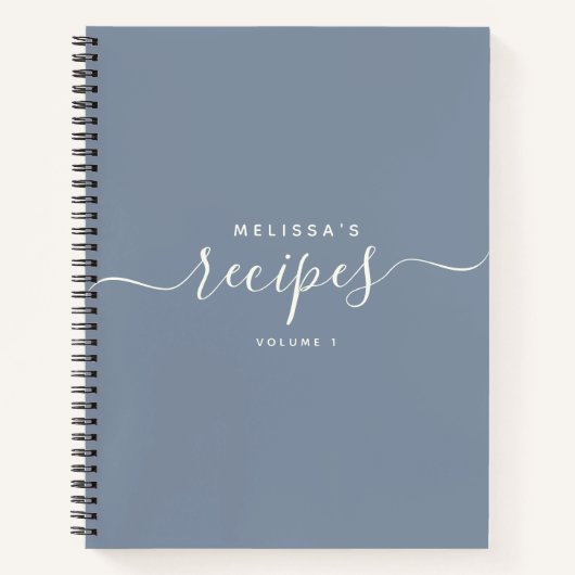 Custom Modern Dusty Blue Elegant Script Recipe Notitieboek (Voorkant)