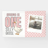 Custom Modern Een Gekke Gans Eerste Verjaardag Par Spandoek (Horizontaal)
