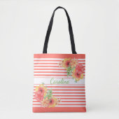 Custom Modern Elegant Bloemen Strepen Art Pattern Tote Bag (Voorkant)