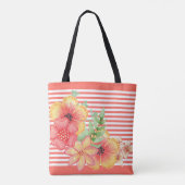 Custom Modern Elegant Bloemen Strepen Art Pattern Tote Bag (Achterkant)