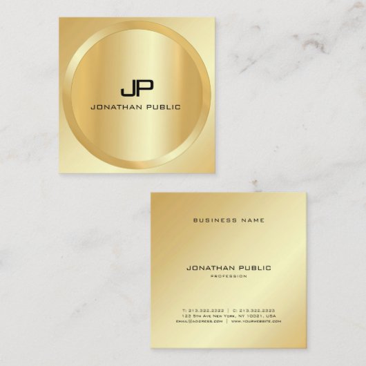 Custom Modern Elegant Faux Gold Monogram Sjabloon Vierkante Visitekaartje (Voorkant / Achterkant)