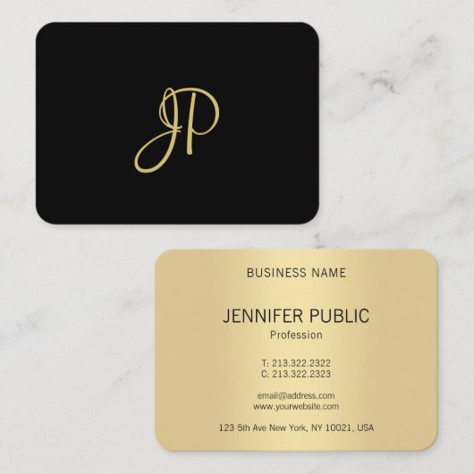 Custom Modern Elegant Gold Monogram Sjabloon Visitekaartje (Voorkant / Achterkant)