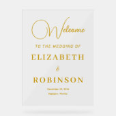 Custom Modern Elegant Goud Script Bruiloft Welkom Acryl Bord (Voorkant)