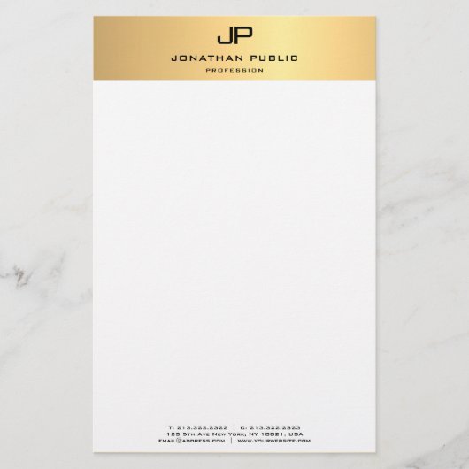 Custom Modern Elegant Goud Wit Sjabloon Trendy Briefpapier (Voorkant)