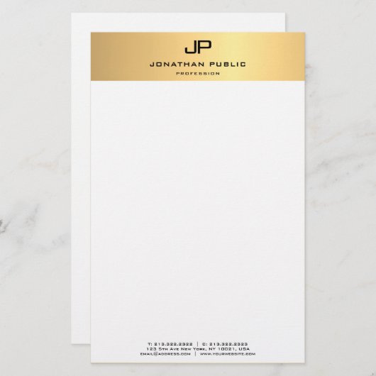Custom Modern Elegant Goud Wit Sjabloon Trendy Briefpapier (Voorkant / Achterkant)