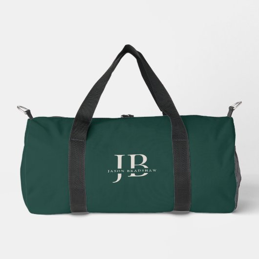 Custom Modern Elegant Monogram en Naam Donker Groe Plunjezak (Voorkant)