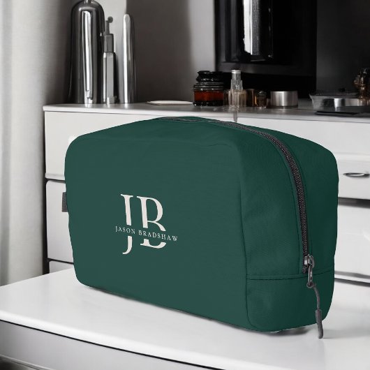 Custom Modern Elegant Monogram en Naam Donker Groe Toilettasje