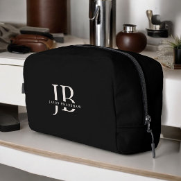 Custom Modern Elegant Monogram en Naam Zwart Toilettasje