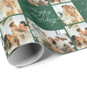 Custom Modern Elegant Photo Green Happy Holidays Cadeaupapier (Rol Hoek)