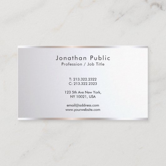Custom Modern Elegant Professional Template Silver Visitekaartje (Achterkant)