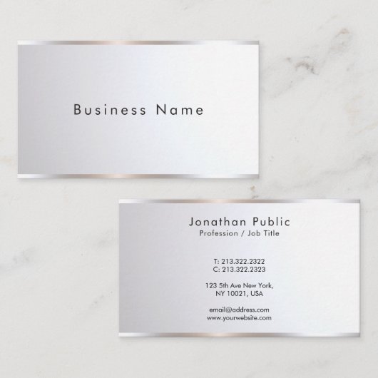 Custom Modern Elegant Professional Template Silver Visitekaartje (Voorkant / Achterkant)