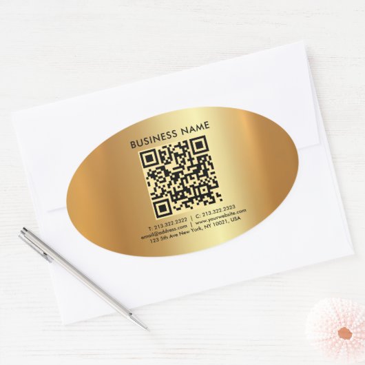 Custom Modern Elegant Professionele Sjabloon Goud Ovale Sticker (Envelop)