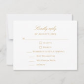 Custom Modern Elegant Script Gold & White Wedding RSVP Kaartje (Voorkant)