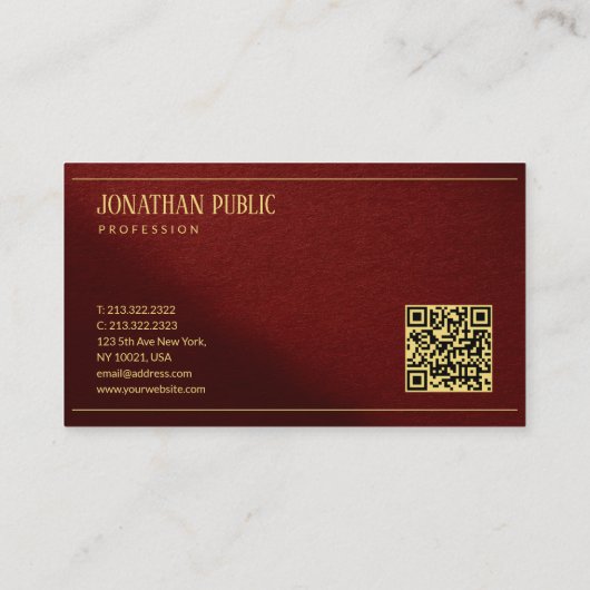 Custom Modern Elegant Template Gold Text QR Code Visitekaartje (Achterkant)
