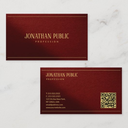 Custom Modern Elegant Template Gold Text QR Code Visitekaartje (Voorkant / Achterkant)