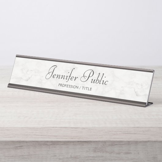 Custom Modern Elegant White Marble Calligraphy Bureau Naambordje (Voorkant)