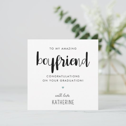 Custom Modern en Schattige Boyfriend Afstuderen Kaart (Staand voorkant)