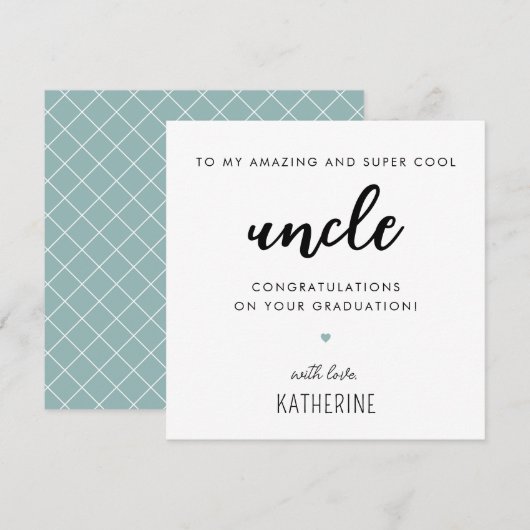 Custom Modern en Schattige Uncle Afstuderen Kaart (Voorkant / Achterkant)