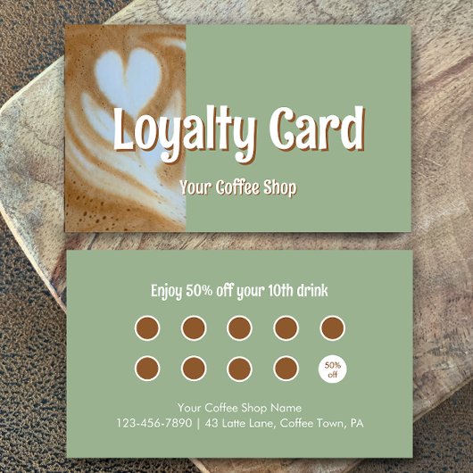 Custom Modern Eucalyptus Coffee Cafe Customer Klantenkaartje