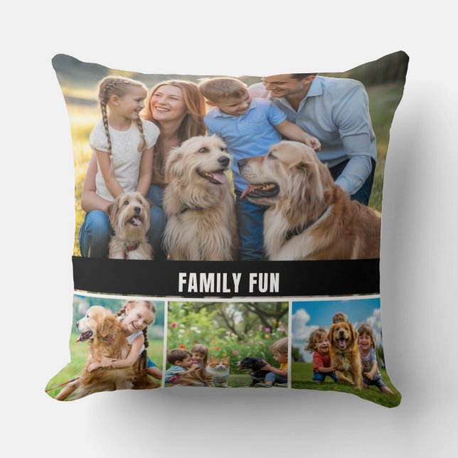Custom Modern FAMILY FUN Fotocollage Kussen (Voorkant)