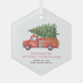 Custom Modern Firefighter Christmas Fire Truck  Glas Ornament (Voorkant)