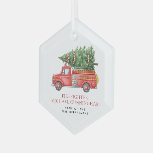 Custom Modern Firefighter Christmas Fire Truck  Glas Ornament (Voorkant links)