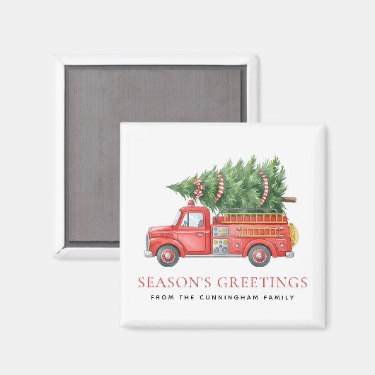 Custom Modern Firefighter Christmas Fire Truck Magneet (Voorkant / Achterkant)