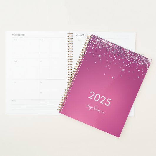 Custom Modern Fuchsia Roze Glitter 2025 Planner (Display)