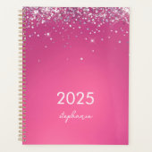 Custom Modern Fuchsia Roze Glitter 2025 Planner (Voorkant)