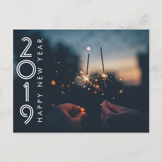 Custom Modern Gelukkig Nieuwjaar Vuurwerk Sparkler Briefkaart (Voorkant)