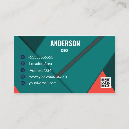 Custom Modern Geometrisch Blauwgroen en Rood Thema Visitekaartje (Achterkant)